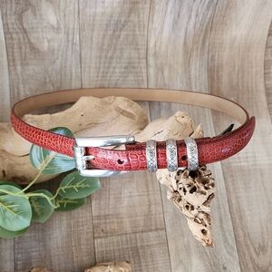 Brighton Brown Cognac Croc-Embossed Leather Belt with Silvertone Buckle Size ML